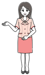 案内するオーバーブラウスの女性（シンプル・全身）.