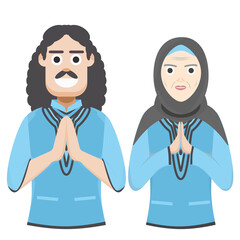 Couple Happy Eid Al Fitr Adha Ramadan Pose Give Wishing