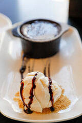 Chocolate fondant and vanilla ice cream