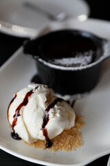 Chocolate fondant and vanilla ice cream