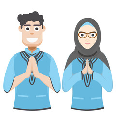 Couple Happy Eid Al Fitr Adha Ramadan Pose Give Wishing