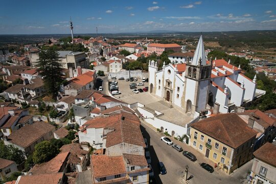 Aerial view of St. Vincent church in Abrantes, Portugal