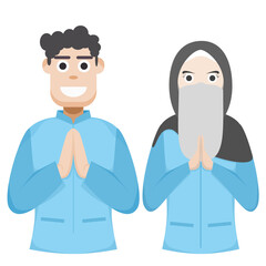 Obraz na płótnie Canvas Couple Happy Eid Al Fitr Adha Ramadan Pose Give Wishing