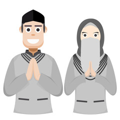 Couple Happy Eid Al Fitr Adha Ramadan Pose Give Wishing