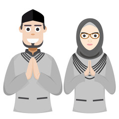 Couple Happy Eid Al Fitr Adha Ramadan Pose Give Wishing