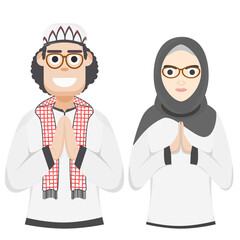 Couple Happy Eid Al Fitr Adha Ramadan Pose Give Wishing