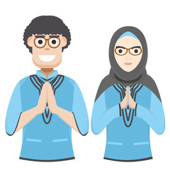 Couple Happy Eid Al Fitr Adha Ramadan Pose Give Wishing