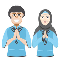 Couple Happy Eid Al Fitr Adha Ramadan Pose Give Wishing