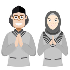 Couple Happy Eid Al Fitr Adha Ramadan Pose Give Wishing
