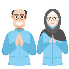 Couple Happy Eid Al Fitr Adha Ramadan Pose Give Wishing