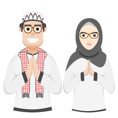 Couple Happy Eid Al Fitr Adha Ramadan Pose Give Wishing