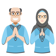 Couple Happy Eid Al Fitr Adha Ramadan Pose Give Wishing