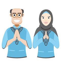 Couple Happy Eid Al Fitr Adha Ramadan Pose Give Wishing