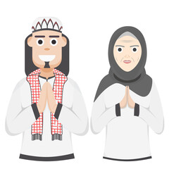 Couple Happy Eid Al Fitr Adha Ramadan Pose Give Wishing