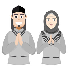 Couple Happy Eid Al Fitr Adha Ramadan Pose Give Wishing