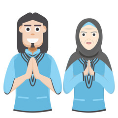 Couple Happy Eid Al Fitr Adha Ramadan Pose Give Wishing