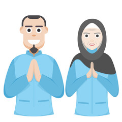 Couple Happy Eid Al Fitr Adha Ramadan Pose Give Wishing