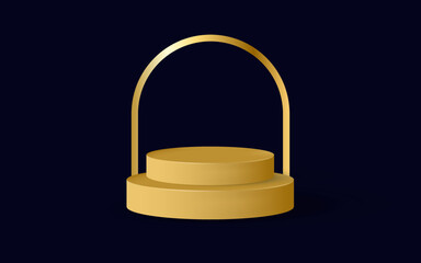 3d golden podium platform cylinders with blue background