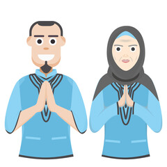 Couple Happy Eid Al Fitr Adha Ramadan Pose Give Wishing