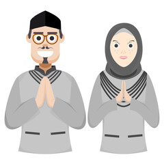 Couple Happy Eid Al Fitr Adha Ramadan Pose Give Wishing