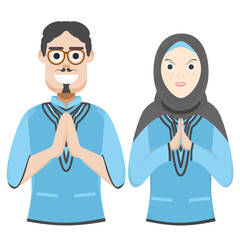 Couple Happy Eid Al Fitr Adha Ramadan Pose Give Wishing