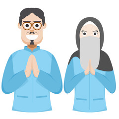 Couple Happy Eid Al Fitr Adha Ramadan Pose Give Wishing