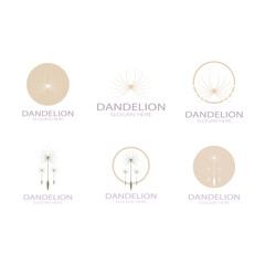 Dandelion flower logo with stem and leaves. Using modern vector concept design symbol icon illustration