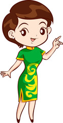 cute woman character in chinese traditional style