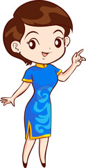 cute woman character in chinese traditional style
