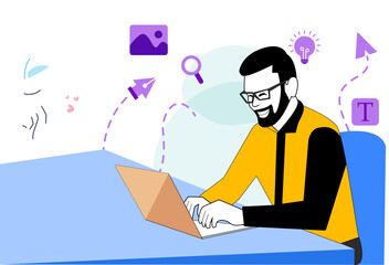 men using laptop set vector illustration art design element