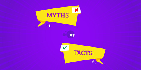 Myths vs facts concept on purple background 