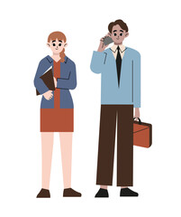 Business team. Cheerfull business man and woman Flat vector illustration isolated on white background