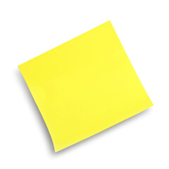 Blank yellow sticky note on white background, top view