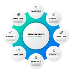 Infographic template. 8 ring in a circle with an arrow