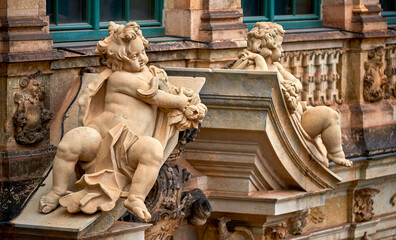 Architectural decorative element on the upper gallery of Zwinger palacial complex, Desden