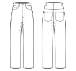 high waist jeans flat sketch vector illustration.