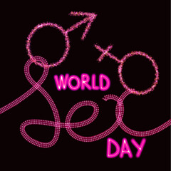 World Sexual Day illustration symbol male gender Shield and spear of Mars and symbol Feminine symbol female gender illustration from sequins on black color