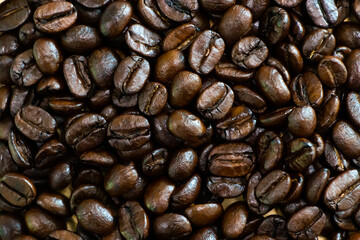 top view of coffee beans, close up, roasted coffee beans