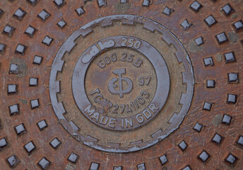 Sewage hatch in the city center. Dresden