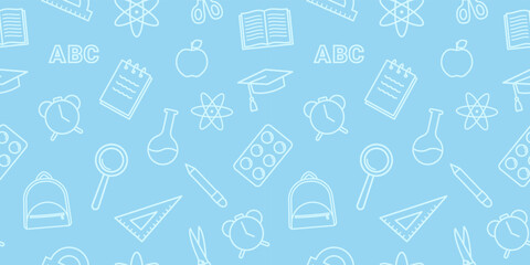 Concept of school background. Seamless back to school pattern with line icons. Vector