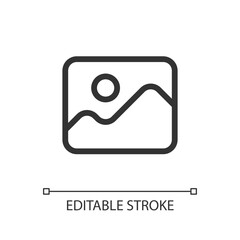 Image pixel perfect linear ui icon. Digital photo gallery. Multimedia reader program. GUI, UX design. Outline isolated user interface element for app and web. Editable stroke. Arial font used