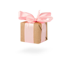 Gift box with pink satin ribbon isolated on white background