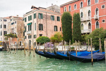 Fototapeta na wymiar View of the Grand Canal and ancient buildings at Venice, Veneto, Italy.
