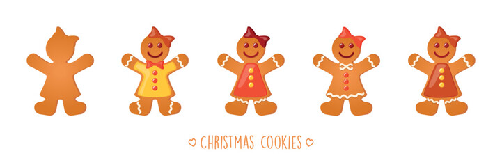 christmas cookies set with different icing and sugar decoration gingerbread girl