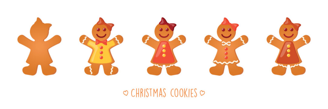 christmas cookies set with different icing and sugar decoration gingerbread girl