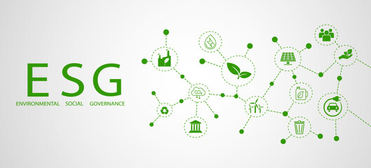 Sustainable business or green business vector illustration background. with connected icon concepts related to environmental protection and sustainability in business and hexagon