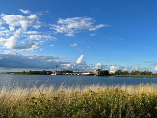 view of the Volga River. dry grass, summer