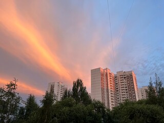 yellow pink sunset in the city