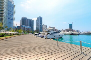 Fototapeta premium A view of the beautiful Marina in Zaitunay Bay in Beirut, Lebanon. A very modern, high end and newly developed area of Beirut, since 2011. 