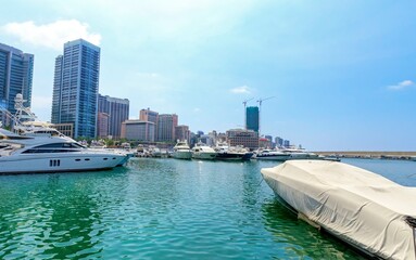 Obraz premium A view of the beautiful Marina in Zaitunay Bay in Beirut, Lebanon. A very modern, high end and newly developed area of Beirut, since 2011. 
